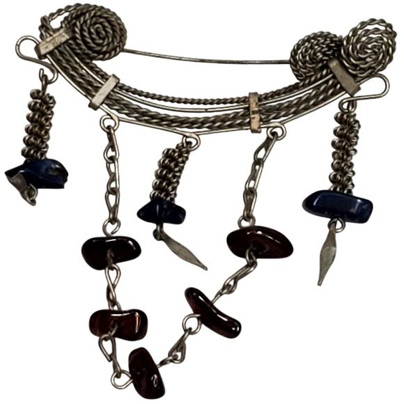 Abstract Chain Wire Dangle Brooch Pin 3" Vtg Unsigned - Picture 1 of 4